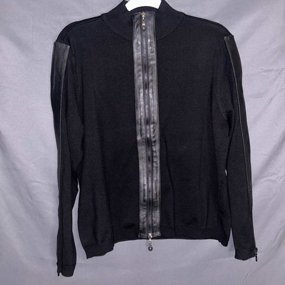 Jamie Sadock Black Silk Blend Mock Neck Zip Up Jacket Womens Size L
